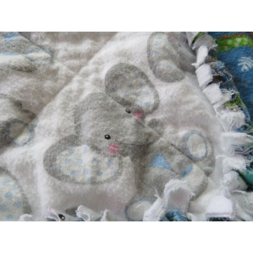 Flannel Rag Quilt With Batting 43 x 43,  Elephants, Zebras, and Jungle Animals